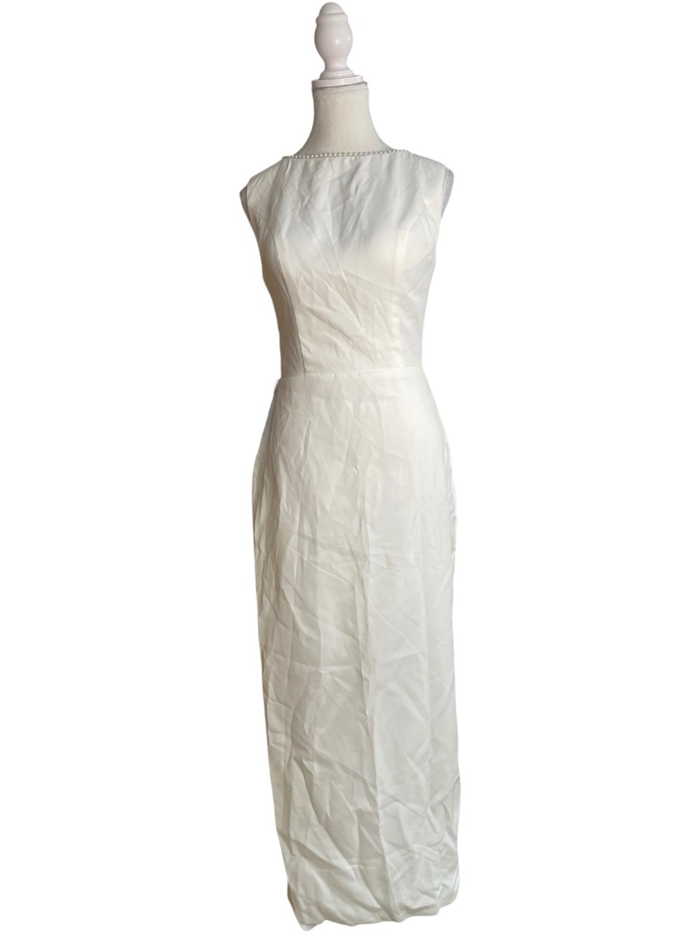 Classic Ivory Sheath Wedding Dress - Sleeveless Boat Neck